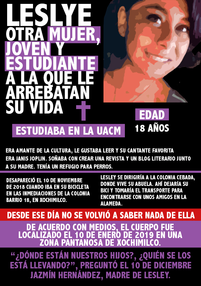 Leslye Hernández, otra mujer, joven y estudiante a la que le arrebatan su vida
